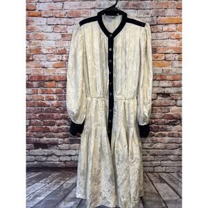 VTG Adele Simpson Cream Button Front Long Sleeve Silk Dress Women's size Medium